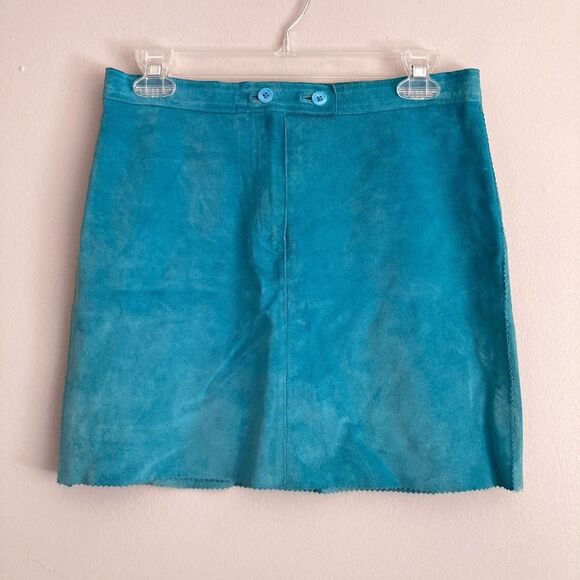 Cynthia Steffe Suede Leather Straight Skirt Size 7 Straight Pencil Teal Y2K - Picture 1 of 6